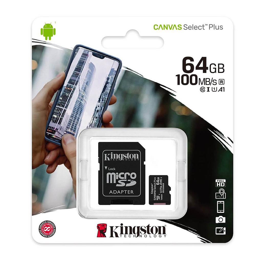KINGSTON MICRO SD 64GB CLASE 10 CANVAS Select Plus